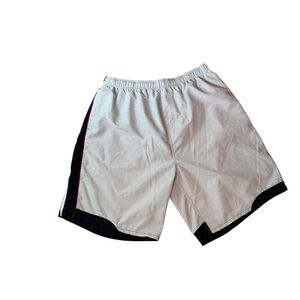 Quiksilver White Swim Trunks with Black Side Panels and Red Piping